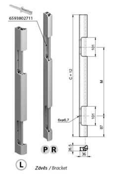 Hinge joint for rear doors 500mm L anod