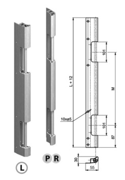 Rear door hinge 800 mm, joint, L, anod.